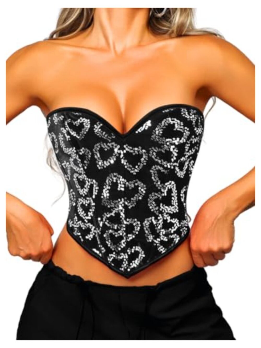 Sequin Velvet Bustier Corset Top Strapless Lace Up Back Women's
